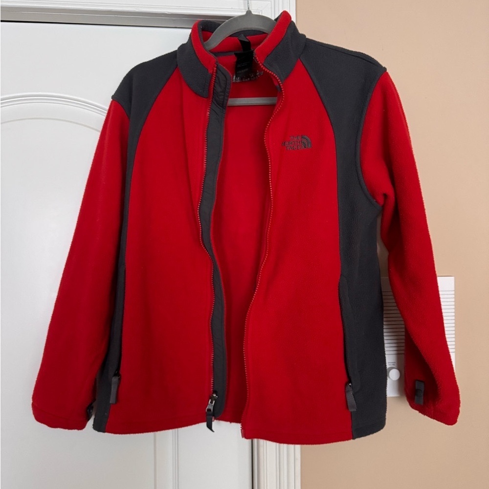 North Face fleece zip red gray women’s large